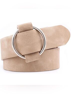 Beige Suede-Look Circle Buckle Waist Belt